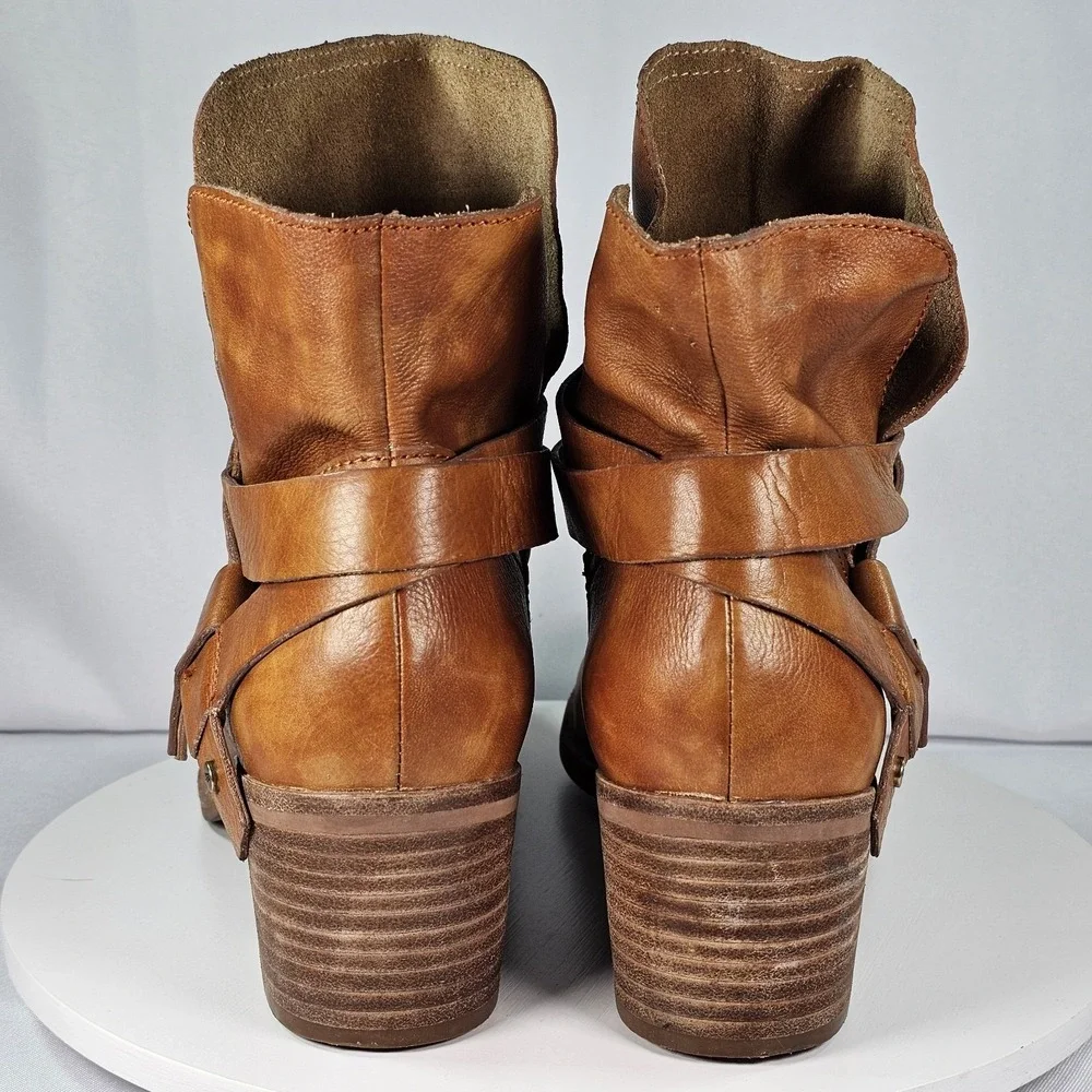 UGG Elora Chestnut Camel Leather Strappy Riding Ankle Boots Women's Sz 10‎